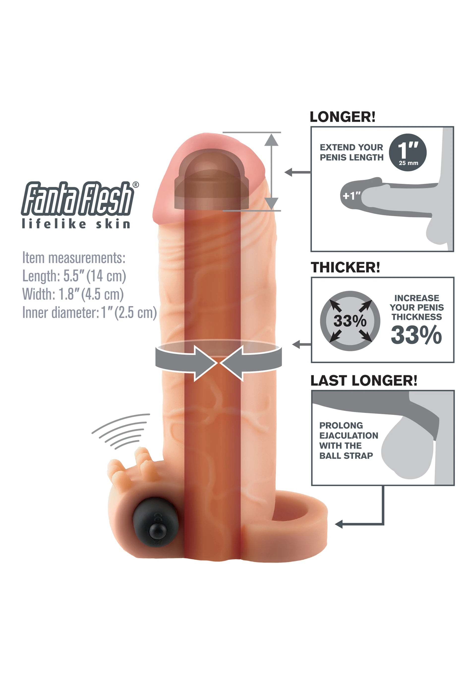 Pipedream Fantasy X-Tensions Real Feel 1'' Titreşimli Amerikan Penis Kılıfı