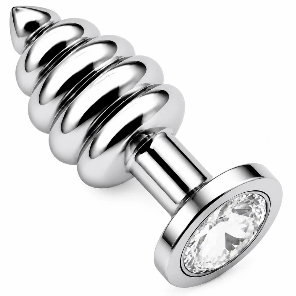 Frowzer Anal Play Silver Ribbed Beyaz Taşlı Boğumlu Metal Anal Plug - Medium