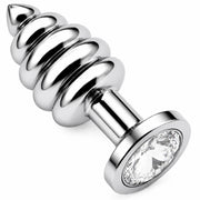 Frowzer Anal Play Silver Ribbed Beyaz Taşlı Boğumlu Metal Anal Plug - Medium