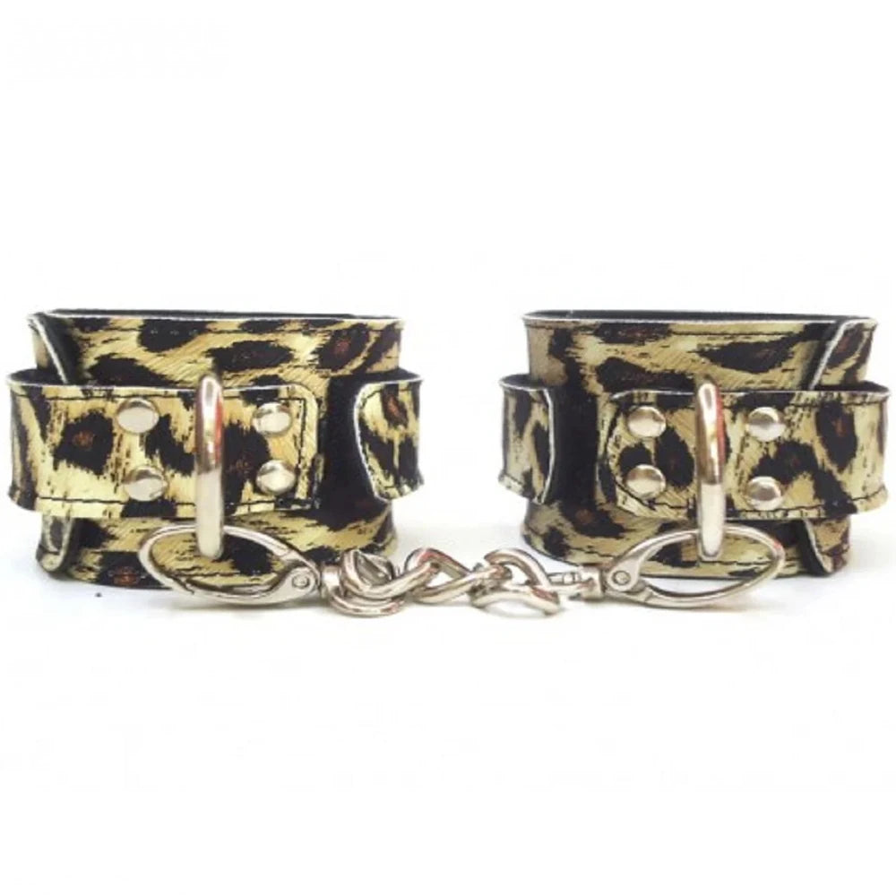 Frowzer Fetish Love Game Leather Hand Cuffs Deri Kelepçe-Leopar