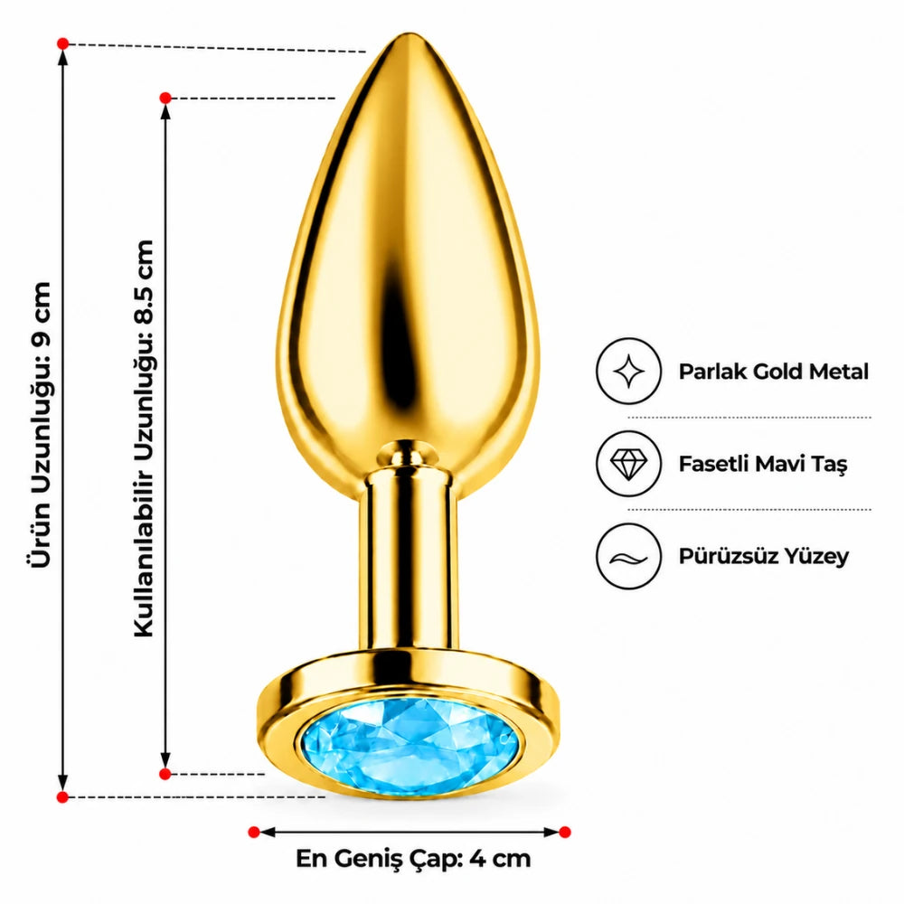 Frowzer Anal Fantasy Luxury Diamond Gold Çelik Mavi Taşlı Metal Anal Plug – Large