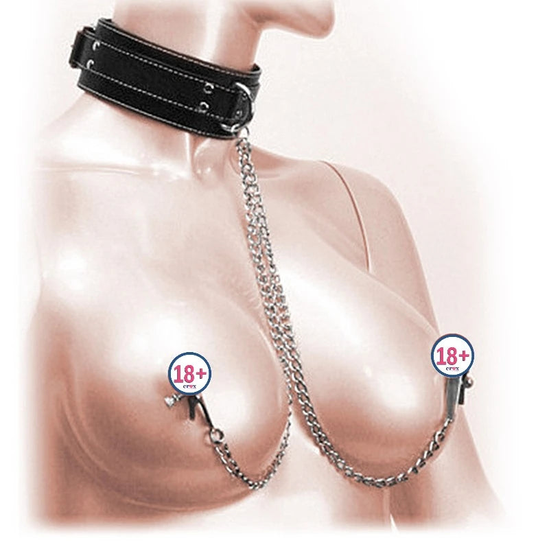 Frowzer Fetish Fantasy Series Collar With Nipple Clamps Zincirli Göğüs Klipsi