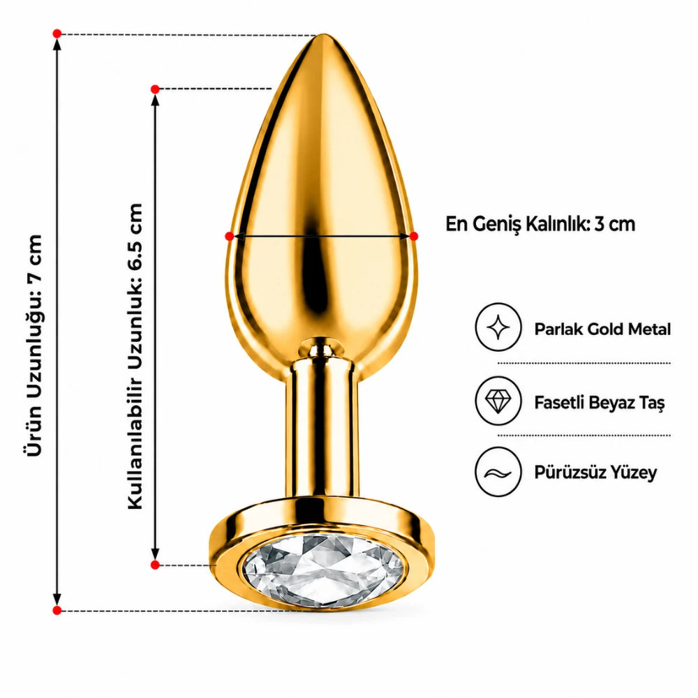 Frowzer Anal Fantasy Luxury Diamond Gold Çelik Beyaz Taşlı Metal Anal Plug – Small