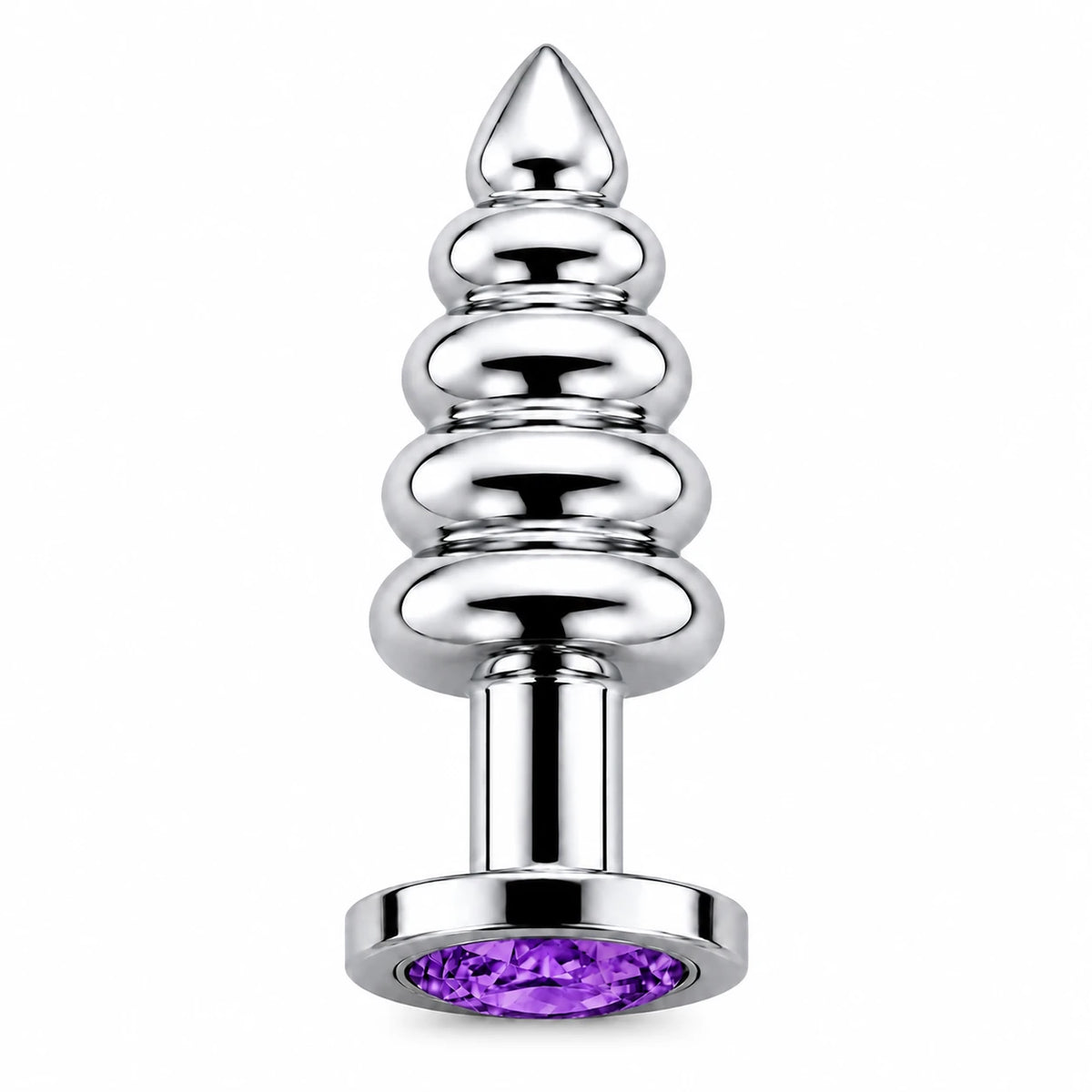 Frowzer Anal Play Silver Ribbed Mor Taşlı Boğumlu Metal Anal Plug - Large