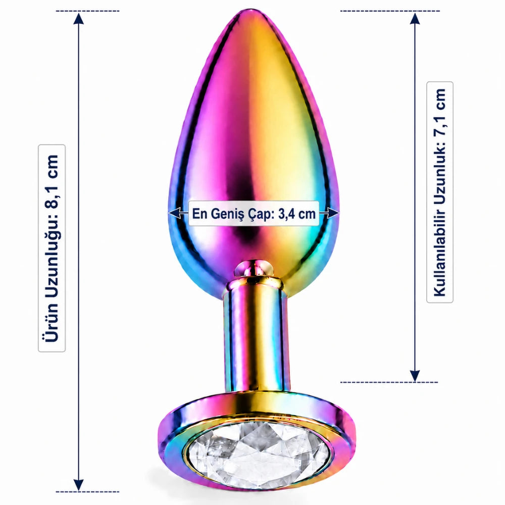 Frowzer Anal Fantasy Rainbow Hot & Cooling Beyaz Taşlı Metal Anal Plug – Medium