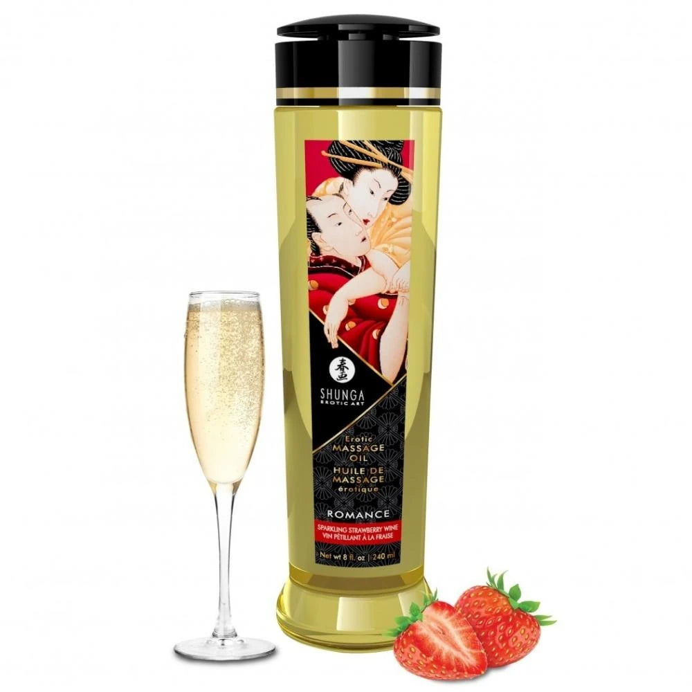 Shunga Massage Oil Sensation Çilek Aromalı Isıtmalı Masaj Yağı 240 Ml.