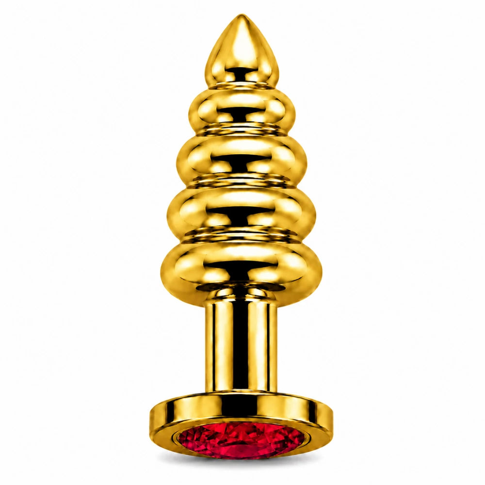 Frowzer Anal Play Gold Ribbed Kırmızı Taşlı Boğumlu Metal Anal Plug – Small