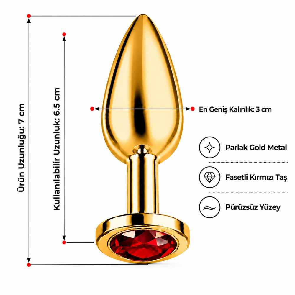 Frowzer Anal Fantasy Luxury Diamond Gold Çelik Kırmızı Taşlı Metal Anal Plug – Small