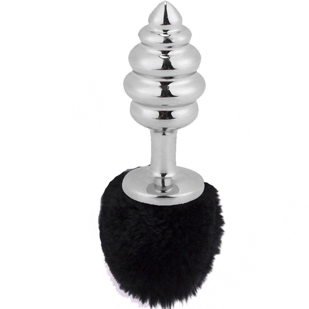 Frowzer Ribbed Boğumlu Siyah Peluş Çelik Anal Plug