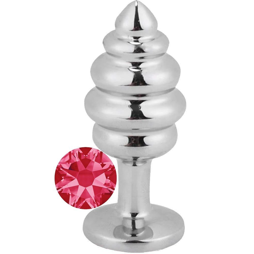 Frowzer Silver Medium Pembe Taşlı Boğumlu Anal Metal Plug