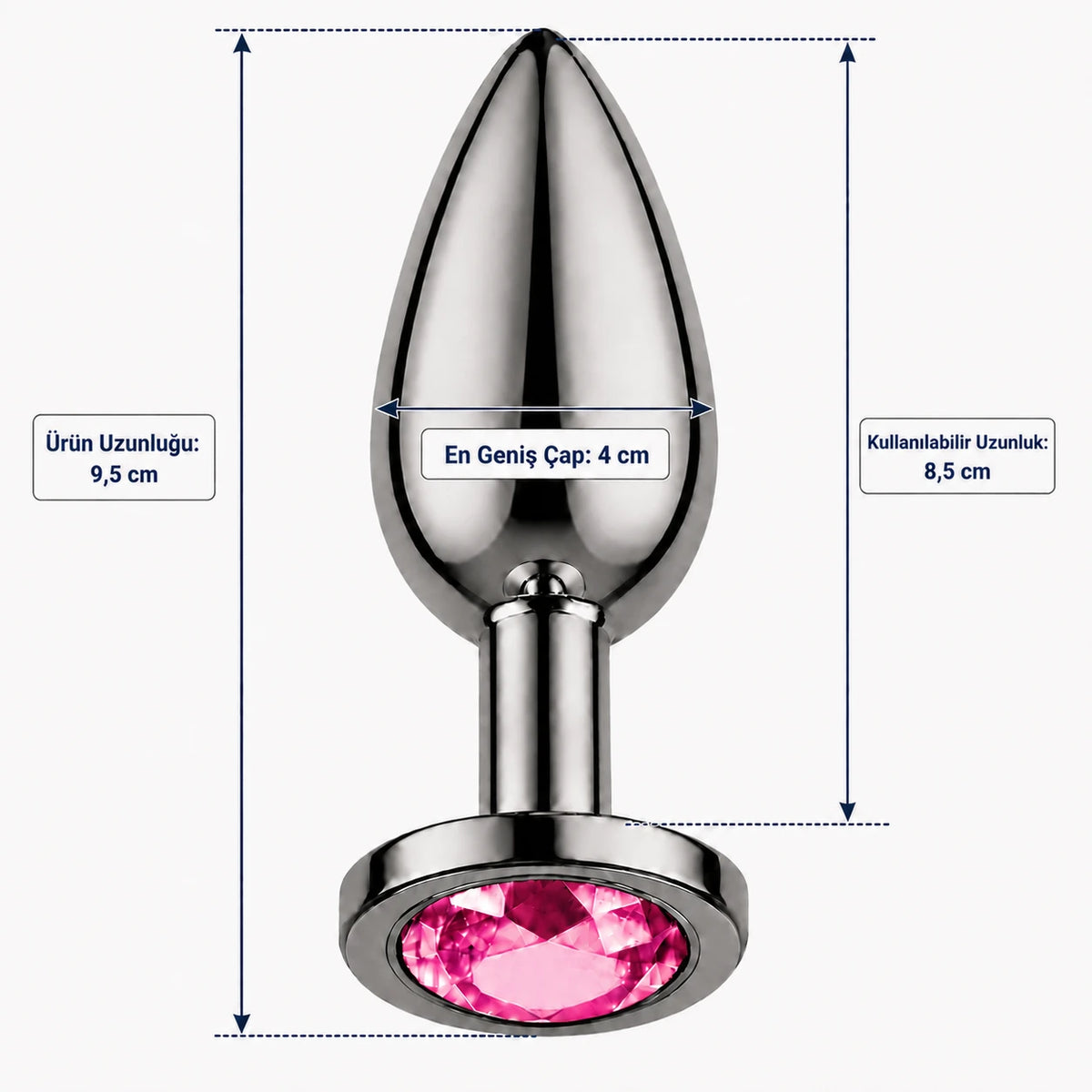 Frowzer Anal Fantasy Gri Metal Pembe Taşlı Lüks Çelik Anal Plug – Large