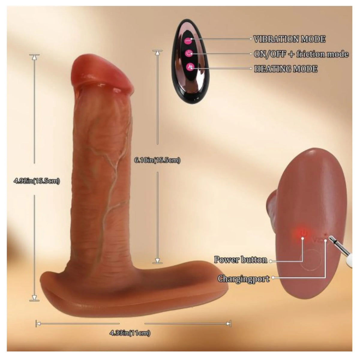 Frowzer The Dick 4 İn 1 Isıtmalı ve Uzaktan Kumandalı Harekeli Dildo