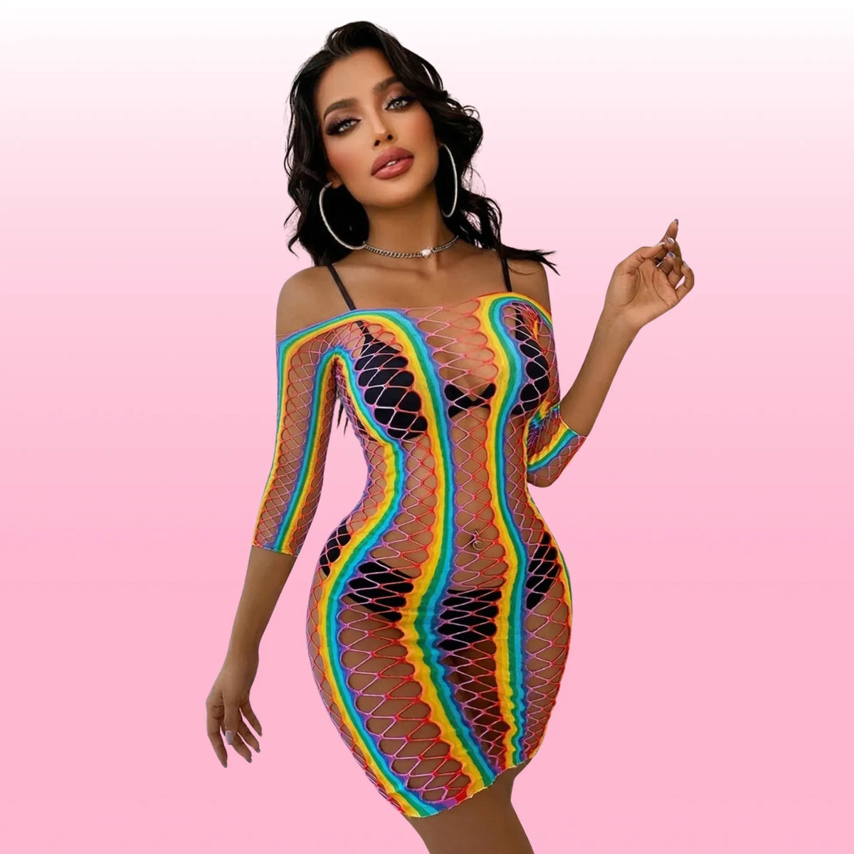 Frowzer She Sein Body Suit Seksi Gökkuşağı Gecelik