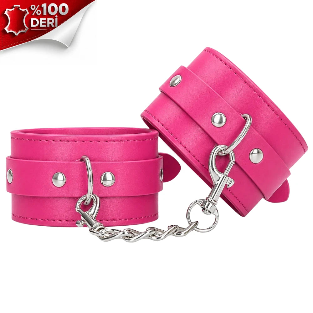 Frowzer Fetish Love Game %100 Gerçek Deri El Bilek Kelepçesi-Pembe