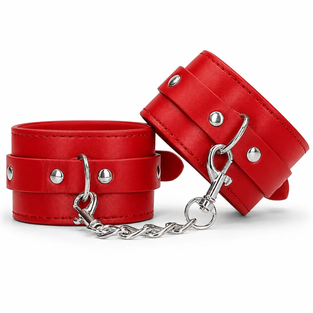 Frowzer Fetish Love Game Leather Hand Cuffs Deri Kelepçe-Kırmızı