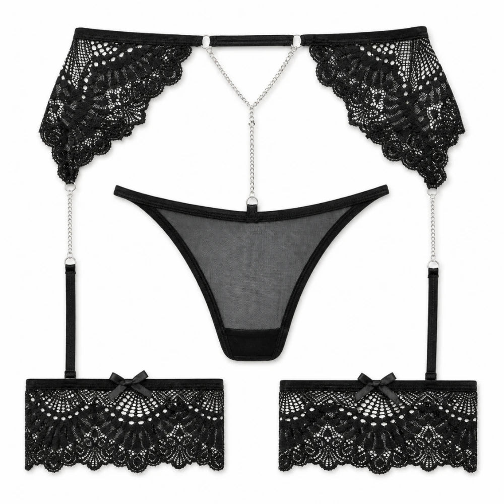 Frowzer Fantasy Wear Luxury Lingerie Jartiyer Set-Siyah