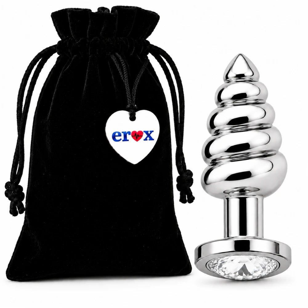 Frowzer Anal Play Silver Ribbed Beyaz Taşlı Boğumlu Metal Anal Plug - Medium