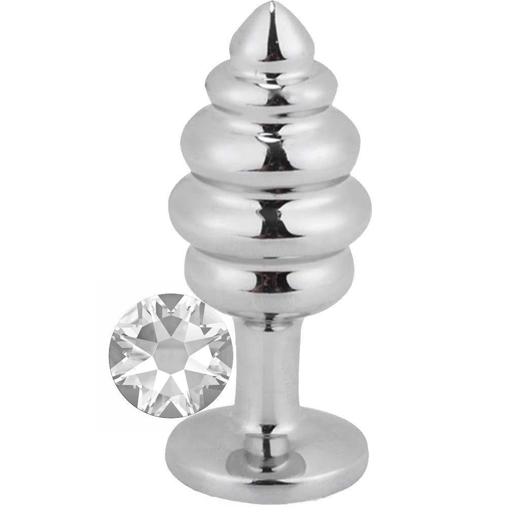 Frowzer Silver Large Beyaz Taşlı Boğumlu Anal Metal Plug