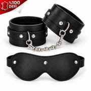 Frowzer Fetish Love Game %100 Gerçek Deri El Bilek Kelepçesi ve Maske-Siyah