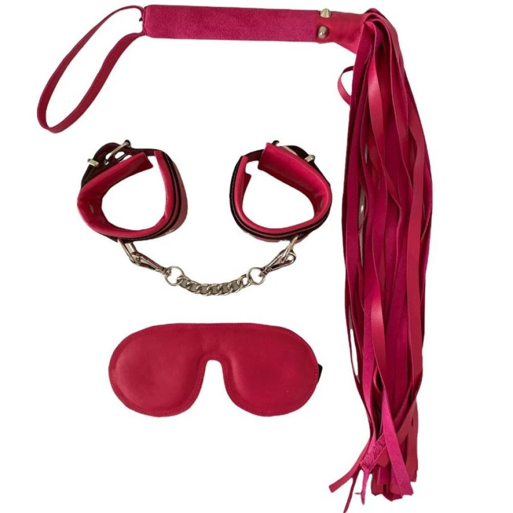 Frowzer Fetish Dreams Pink Fetish Leather Handcuffs Set 3 lü