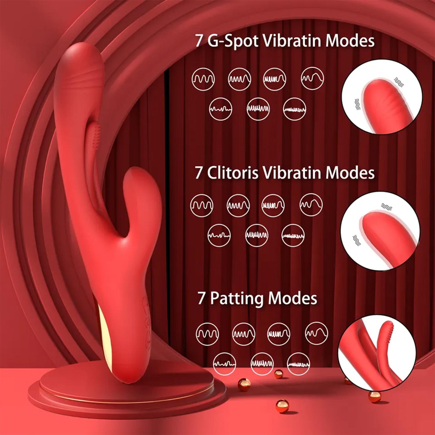 Modern Seri Rabbit Vibratör Dalgalı Uç 3 Mod 7+7 Titreşim Okşamalı Teknolojik Haraketli Vibratör
